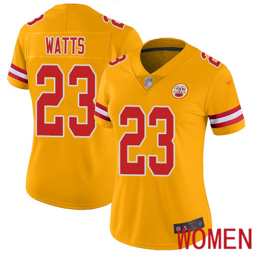 Women Kansas City Chiefs #23 Watts Armani Limited Gold Inverted Legend Football Nike NFL Jersey->women nfl jersey->Women Jersey